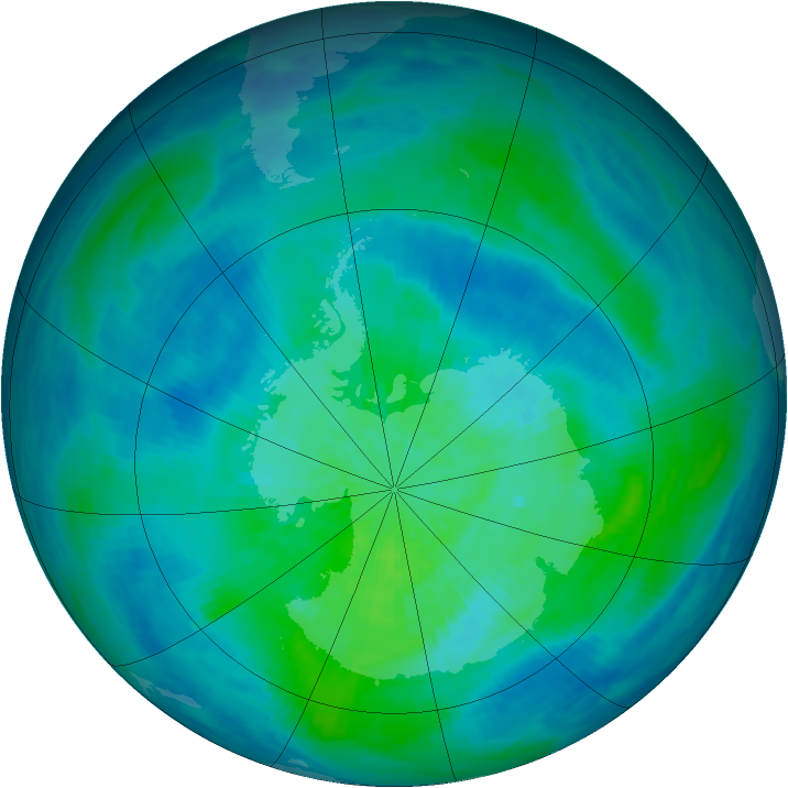 Antarctic ozone map for 15 March 1993